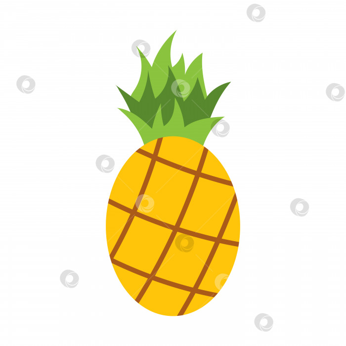 Скачать Векторный желтый ананас в плоском дизайне. Сладкие тропические фрукты. Ананас с листьями. фотосток Ozero