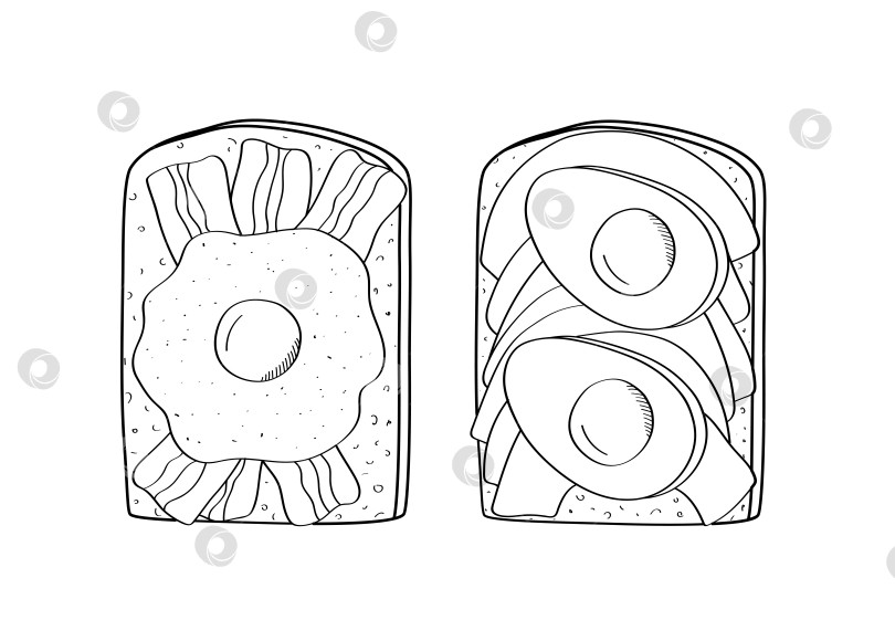 Скачать Набор бутербродов с разными начинками. Поджаренный хлеб с начинкой для завтрака. Векторная иллюстрация эскиза закуски. фотосток Ozero