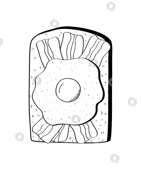 Скачать Сэндвич с беконом и жареным яйцом. Поджаренный хлеб с начинкой для завтрака. Векторная иллюстрация эскиза закуски. фотосток Ozero