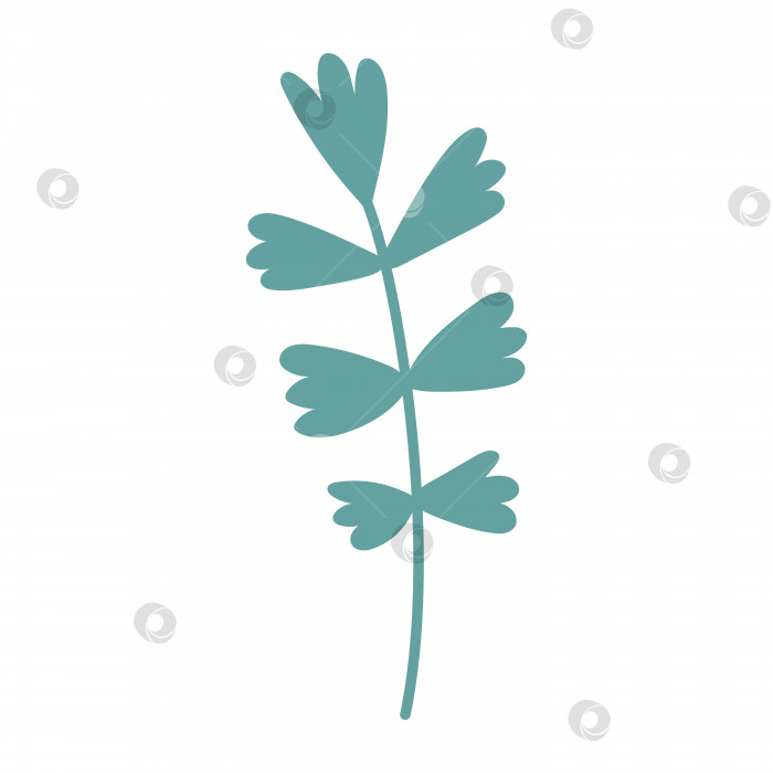 Скачать Векторная синяя веточка с листьями в плоском дизайне. Лист растения аквамаринового цвета. Весенняя ботаническая иллюстрация. фотосток Ozero