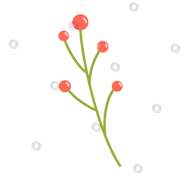 Скачать Векторная иллюстрация веточки с красными ягодами. Растение с ягодами в плоском дизайне. Цветок красного и зеленого цветов. Весенний ботанический клипарт. фотосток Ozero