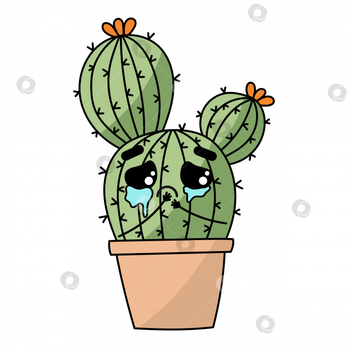 Скачать Милый грустный плач высушенного кактуса. Векторный плоский мультфильм фотосток Ozero