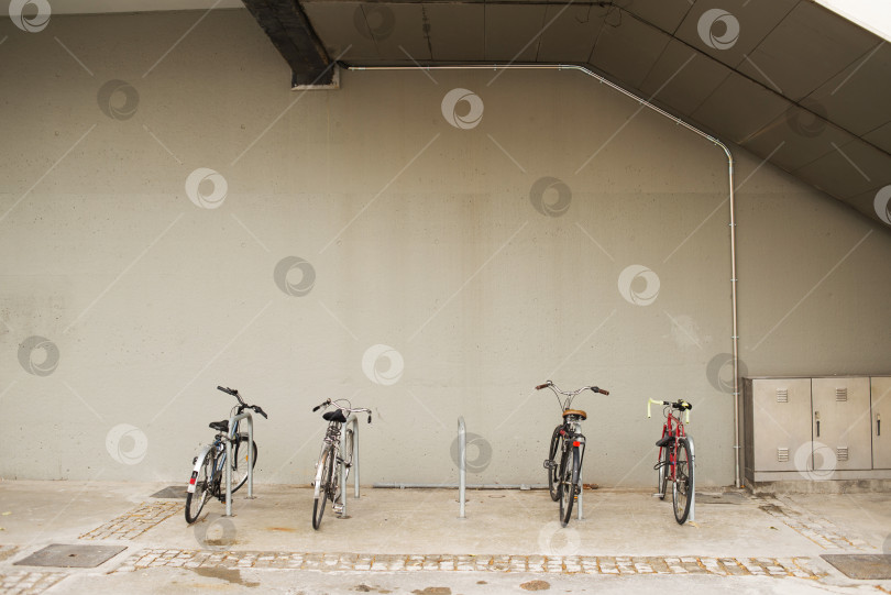 Скачать Велосипеды в ряд стоят на парковке. фотосток Ozero