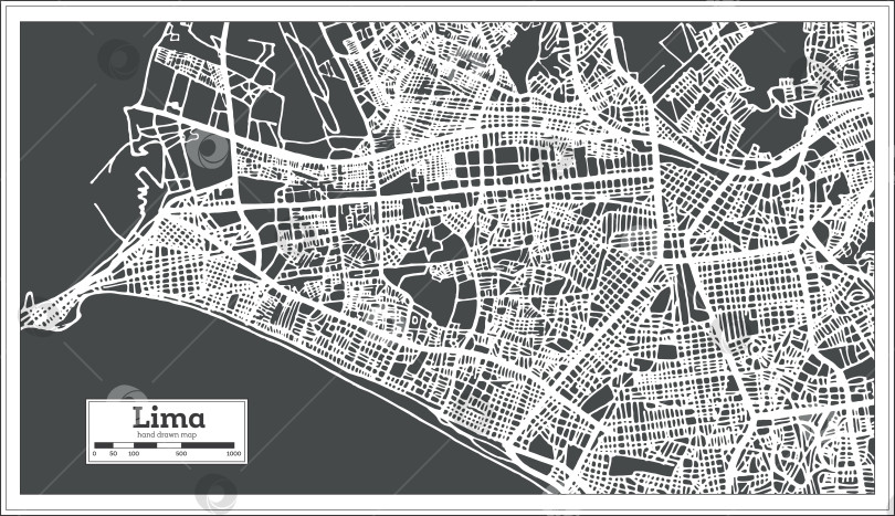 Скачать Карта города Лима, Перу, выполненная в стиле ретро. Схематическая карта. фотосток Ozero