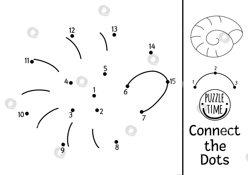 Скачать Векторная раскраска русалочки от точки к точке и раскрашивание с милой ракушкой. Игра "Королевство океана" соедини точки с водным животным. Раскраска для детей "Морская". Рабочий лист для печати под водой с ракушкой фотосток Ozero