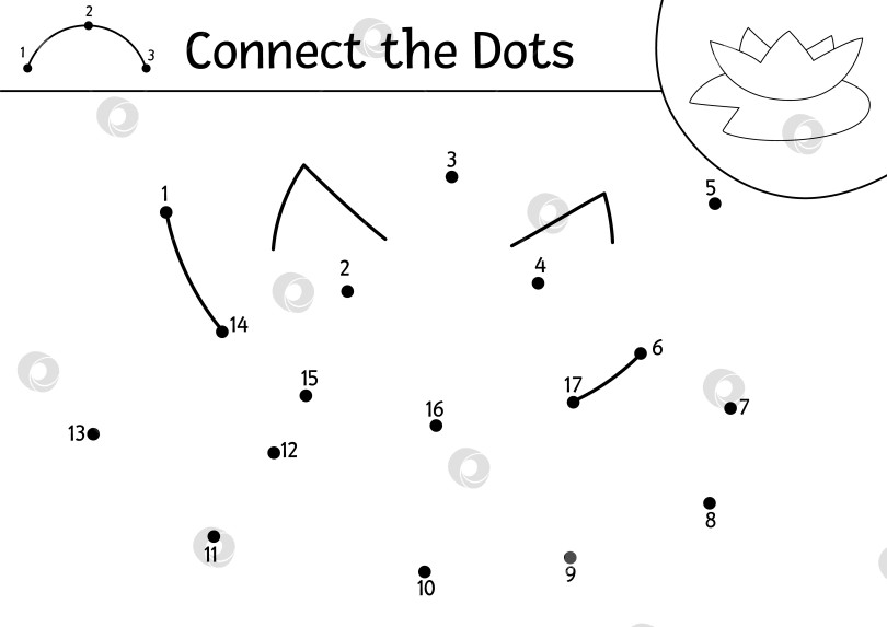 Скачать Векторная раскраска русалки от точки к точке и раскрашивание милой водяной лилии. Игра "Королевство океана" соедини точки с растением или цветком. Раскраска для детей "Морской мир". Рабочий лист для печати под водой фотосток Ozero