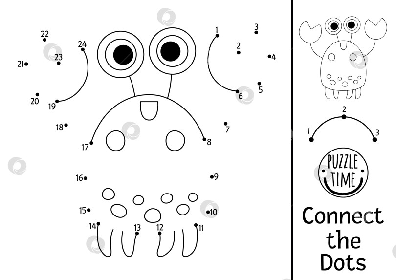 Скачать Векторная раскраска русалочки от точки к точке и раскрашивание с симпатичным крабом. Игра "Королевство океана" соедини точки с водным животным. Раскраска для детей "Морской мир". Рабочий лист для печати под водой фотосток Ozero