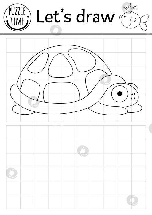 Скачать Нарисуй черепаху. Практикум по рисованию океана в векторе с изображением водного животного. Черно-белое занятие для детей, которое можно распечатать под водой. Скопируй морскую картинку или дополни ее раскраской фотосток Ozero