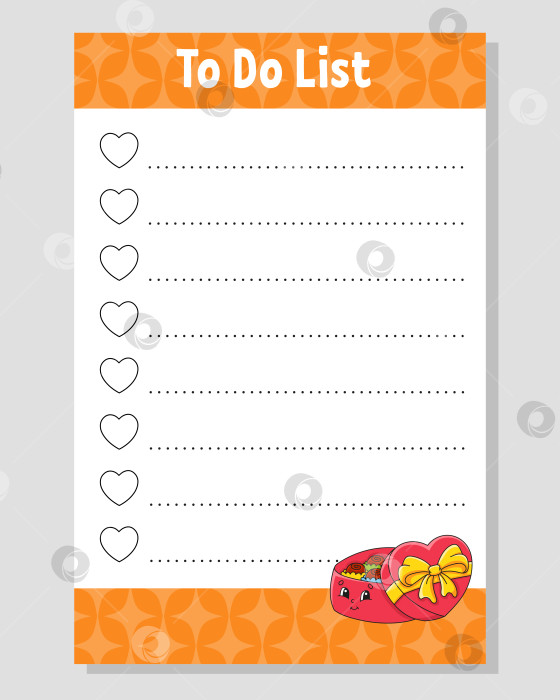 Скачать Список дел для детей. Пустой шаблон. Прямоугольная форма. Забавный персонаж. мультфильм. Для ежедневника, записной книжки, закладки. Векторная иллюстрация. фотосток Ozero