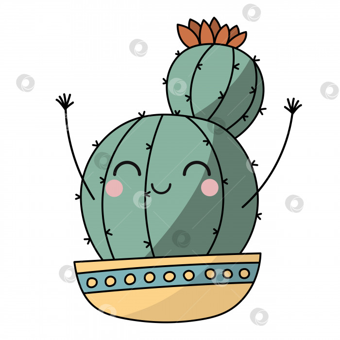 Скачать Милый счастливый улыбающийся кактус. Векторный плоский мультфильм фотосток Ozero