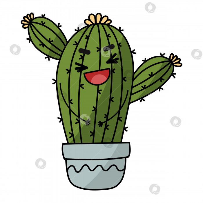Скачать Милый счастливый улыбающийся кактус. Векторный плоский мультфильм фотосток Ozero