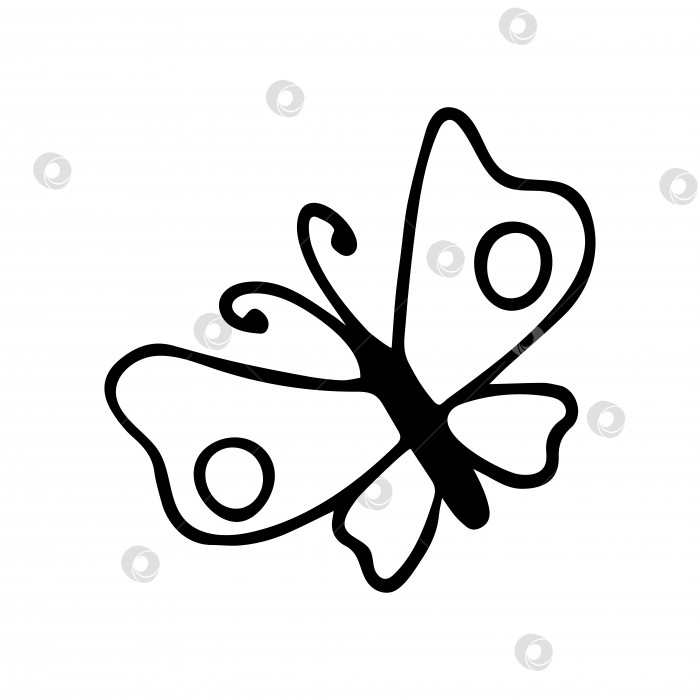 Скачать Нарисованная от руки каракулевая бабочка. Векторный простой клип-арт с бабочкой. Контур. фотосток Ozero