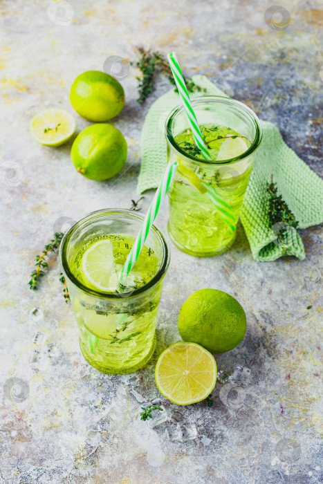 Скачать Лаймовый лимонад с тимьяном и льдом. фотосток Ozero