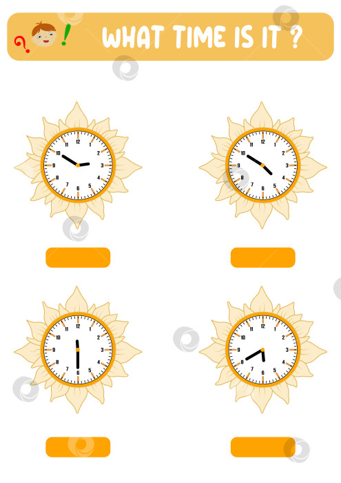 Скачать Который час. Время обучения на часах. Таблица учебных заданий для детей младшего возраста, игра для дошкольников, головоломка с часами, обучающая игра для детей. фотосток Ozero