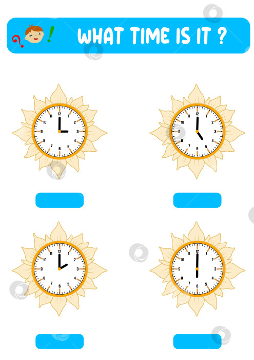 Скачать Который час. Время обучения на часах. Таблица учебных заданий для детей младшего возраста, игра для дошкольников, головоломка с часами, обучающая игра для детей. фотосток Ozero