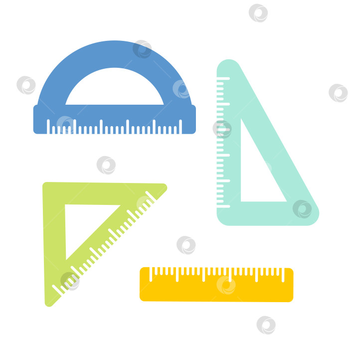 Скачать Иллюстрация из мультяшного набора школьных линеек в плоском стиле. Милые школьные принадлежности. фотосток Ozero
