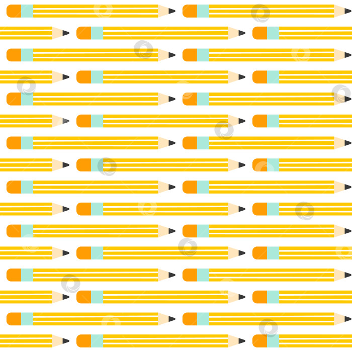 Скачать Бесшовный рисунок мультяшным желтым карандашом в плоском стиле. Школьный фон, выделенный на белом фоне. фотосток Ozero