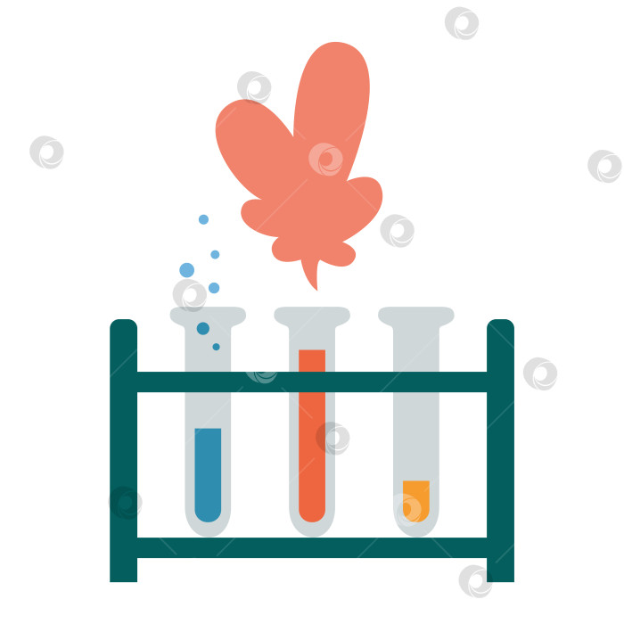 Скачать 3 лабораторные пробирки на подставке с жидкостями и реакциями разных цветов, оборудование для химических экспериментов. Научные исследования. Векторная иллюстрация, выделенная на белом фоне, рисованная от руки, плоский дизайн фотосток Ozero
