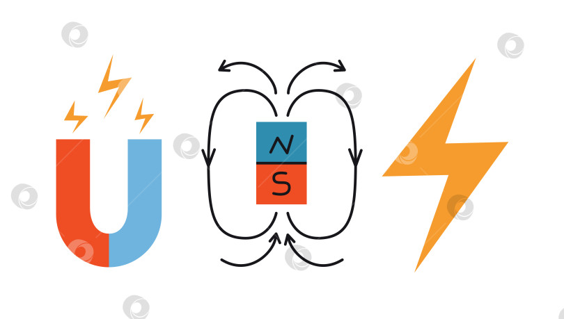 Скачать Концепция магнита, два полюса, физический процесс. Векторная иллюстрация, изолированная на белом фоне, нарисованная от руки, плоский дизайн фотосток Ozero