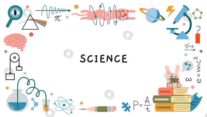 Скачать Концепции научных исследований. Круглая рамка на тему физики, биологии и химии. Концепция образования и учебы. Модная современная векторная иллюстрация, выделенная на белом фоне, нарисованная от руки, плоская фотосток Ozero
