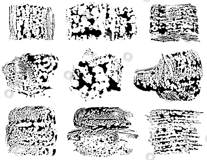 Скачать Векторная коллекция художественной шероховатой черной краски ручной работы, выполненной творческим мазком кисти. Влажные пятна с каплями. Размазанная грязь, выделенная на белом фоне фотосток Ozero