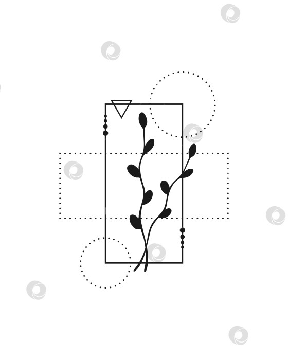 Скачать Абстрактная ботаническая татуировка с геометрическими элементами, выделенными на белом фоне. Векторная иллюстрация фотосток Ozero