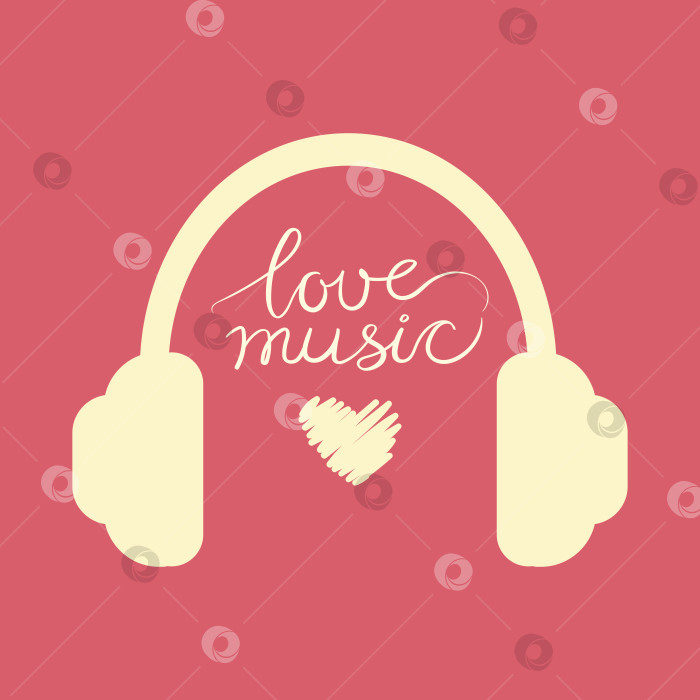 Скачать Контур наушников на розовом фоне с надписью Love music. Прослушивание музыки в наушниках. Музыкальная терапия. Аватар. Векторная иллюстрация фотосток Ozero