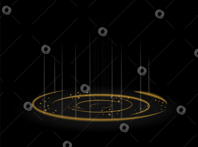 Скачать Неоновая светящаяся золотая круглая рамка, звезды и линии. Космический портал, сияющий желтым светом. Фантастическая космическая граница. Абстрактный фантастический фон. фотосток Ozero