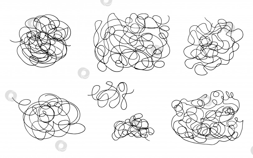 Скачать Набор нарисованных от руки каракулей с абстрактными запутанными каракулями. Векторные случайные хаотические линии. Коллекция каракулей. фотосток Ozero