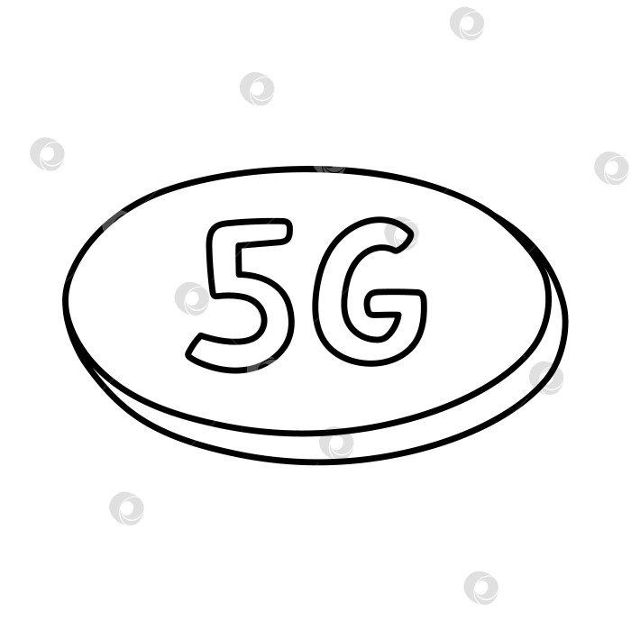 Скачать Симпатичный значок высокоскоростного беспроводного интернета 5G в виде объемного пузырька. Нарисованные от руки технологии быстрого сетевого подключения и вещания выделены на белом фоне. Концепция Интернета вещей. фотосток Ozero