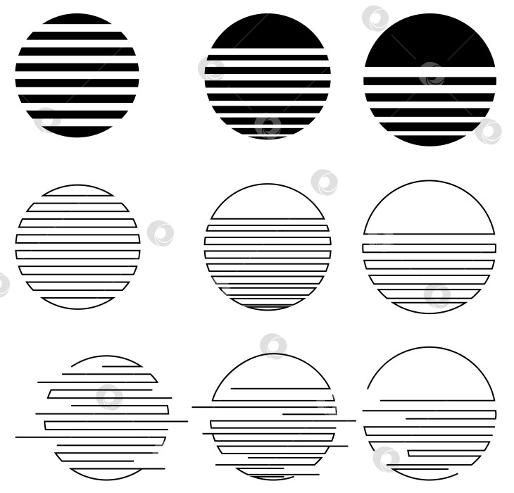 Скачать Очерченный черными полосами геометрический закат солнца фотосток Ozero