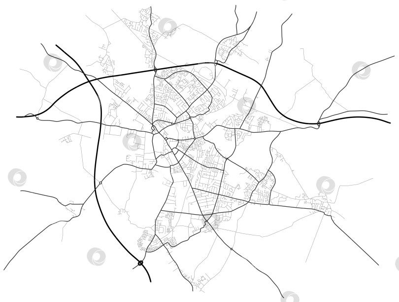 Скачать Карта города Кембридж, Англия - улицы города на плане. Монохромная линейная карта -схема дорог. Городская среда, архитектурный фон. Вектор фотосток Ozero
