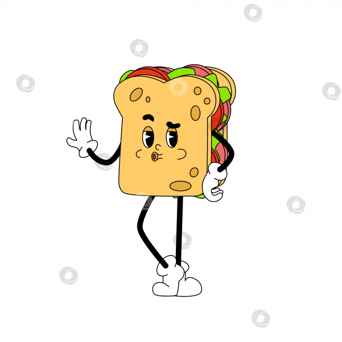Скачать Персонаж Happy sandwich в модном заводном стиле. фотосток Ozero