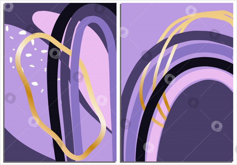 Скачать Красивая иллюстрация линейного искусства с фиолетовой абстракцией и золотыми элементами. Абстрактный геометрический красочный фон. Современный узор для дизайна обоев. фотосток Ozero