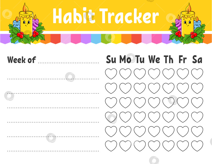 Скачать Программа отслеживания привычек для детей. Шаблон листа для печати. С симпатичным персонажем. Векторная иллюстрация. фотосток Ozero
