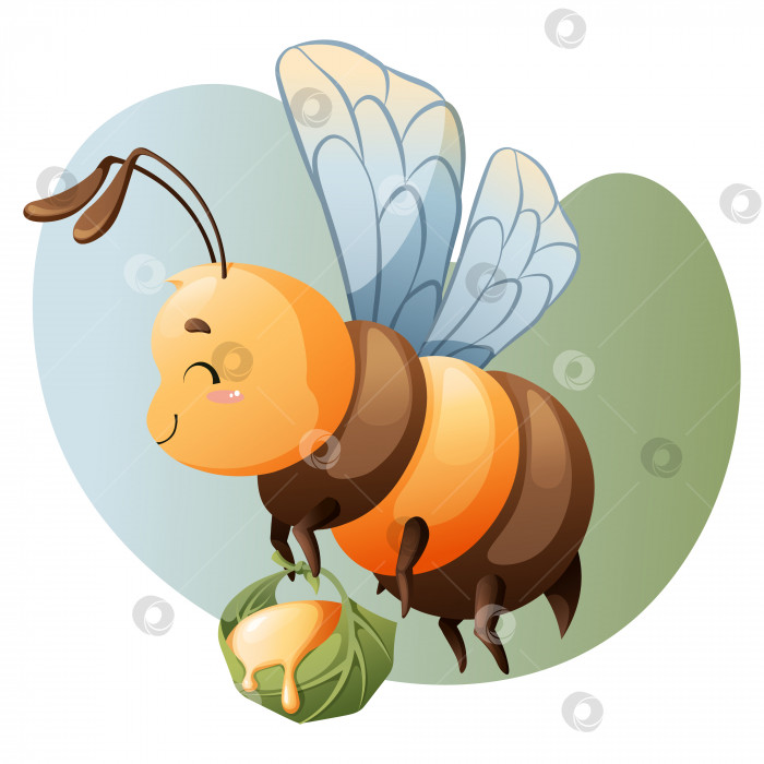 Скачать Летящая медоносная пчела с выделенным медом на белом фоне. Векторная иллюстрация симпатичного мультяшного персонажа фотосток Ozero