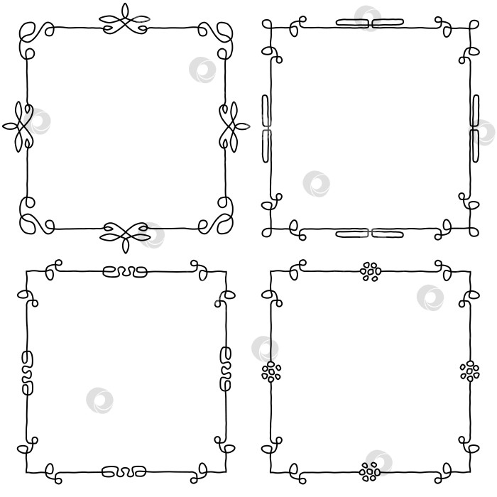Скачать Набор декоративных винтажных рамок. векторная иллюстрация, нарисованная от руки на белом фоне фотосток Ozero
