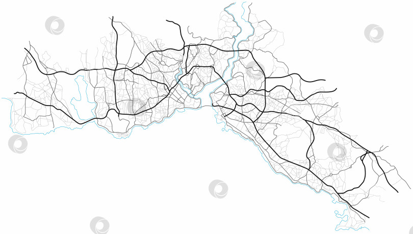 Скачать Карта города Стамбул (Турция) - улицы города на плане. Монохромная линейная карта -схема дорог. Городская среда, архитектурный фон. Вектор фотосток Ozero