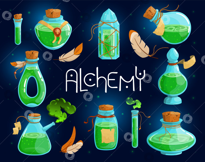 Скачать Векторный дизайн игры Alchemy fantasy Bottle Set фотосток Ozero