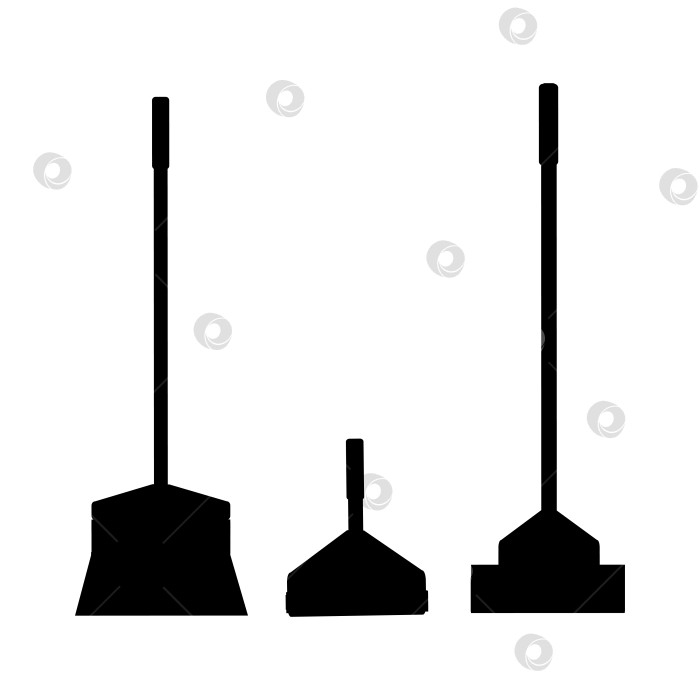 Скачать Набор черных силуэтов - швабры и совок для уборки фотосток Ozero