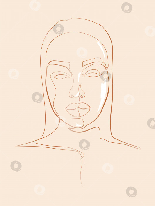 Скачать Рисунок непрерывной линии на лице женщины. Абстрактный минималистичный женский портрет. фотосток Ozero