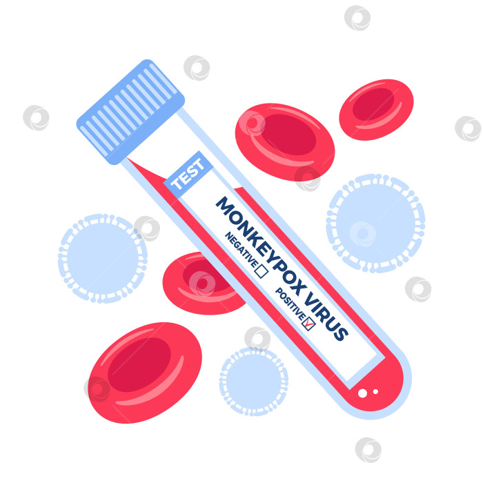 Скачать Лабораторная пробирка, содержащая образец крови с вирусом оспы обезьян для анализа и исследования. Концепция эпидемической вспышки. Серологический тест, векторная иллюстрация эритроцитов для медицинских брошюр, веб-сайта фотосток Ozero