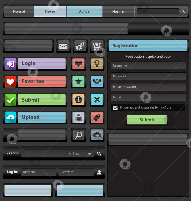 Скачать Набор элементов веб-дизайна Glass black фотосток Ozero