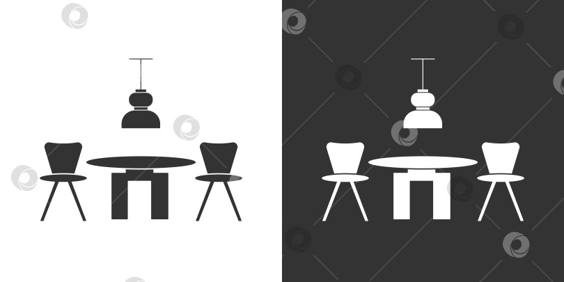 Скачать Черная и белая иконка интерьера гостиной со стульями в плоском стиле фотосток Ozero
