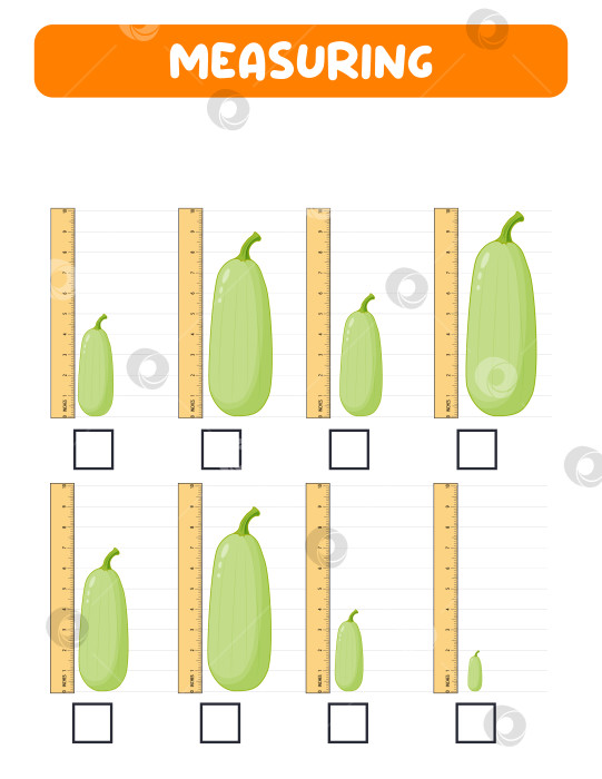 Скачать Измерение длины с помощью линейки. Учебный лист для разработки. практические задания. Размеры кабачков в дюймах фотосток Ozero
