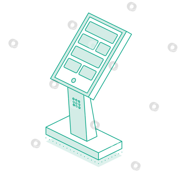 Скачать Изометрический интерактивный киоск. Терминал самообслуживания в банке или на железнодорожном вокзале, выделенный на белом фоне. Предоставляющий информацию. фотосток Ozero