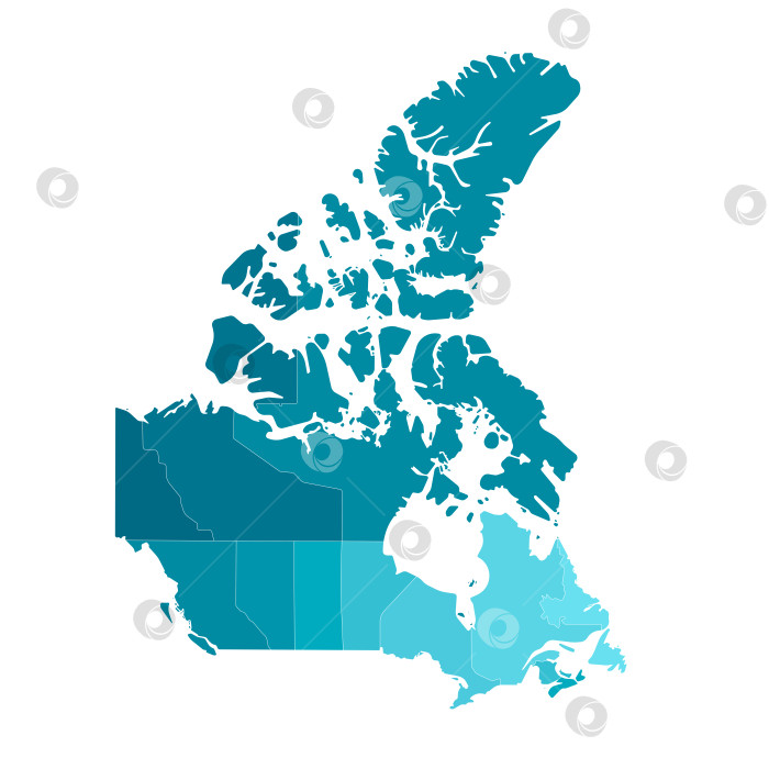 Скачать Современная векторная иллюстрация. Упрощенная изолированная административная карта Канады в синих градиентных цветах. Белый фон и контур. Границы канадских провинций. фотосток Ozero
