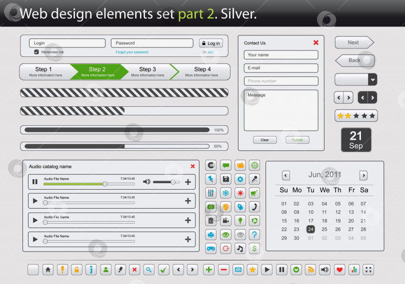 Скачать Набор элементов веб-дизайна. Часть 2. Серебро. фотосток Ozero