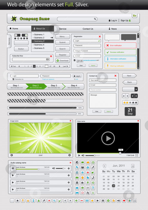 Скачать Набор элементов веб-дизайна. Полный. Серебро фотосток Ozero