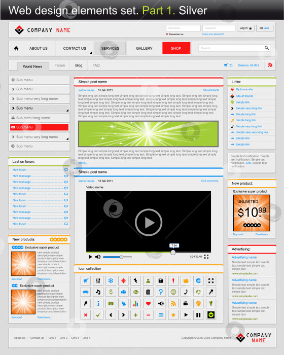 Скачать Набор элементов веб-дизайна. Часть 1. Серебро фотосток Ozero